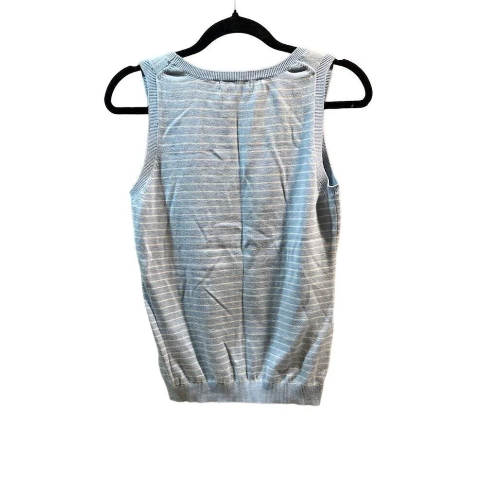 Boden Women's Knit Sweater Vest Size 10 Heathered Blue/White Sleeveless